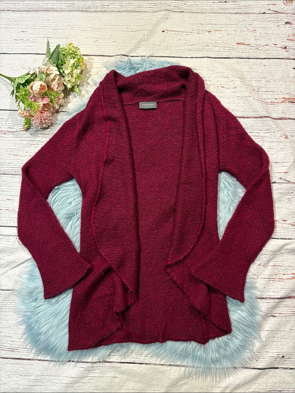 Wooden Ships Marled Raspberry Open Front Mohair Wool Blend Cardigan